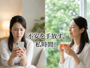完全個室のプライベート空間で、日々のストレスから解放され安らいでいる様子の女性