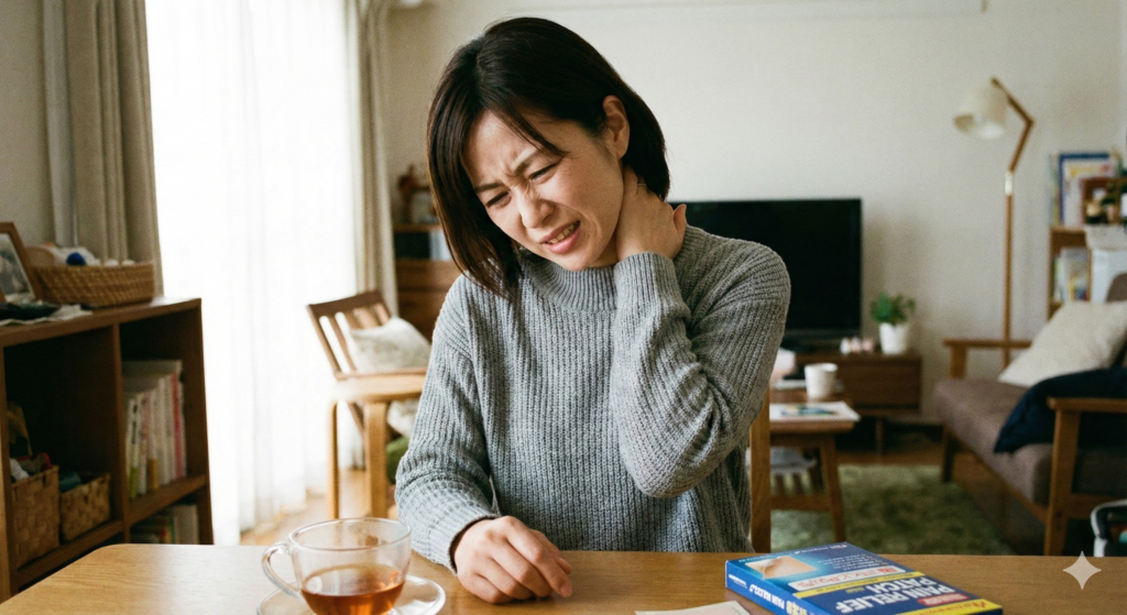 「首が痛くて上を向けない」ストレートネックや自律神経の乱れからくる首の不調のイメージ