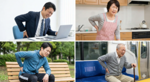 突然のぎっくり腰や激しい腰の痛みに顔をしかめる日本人｜高円寺の鍼灸サロン悠禅