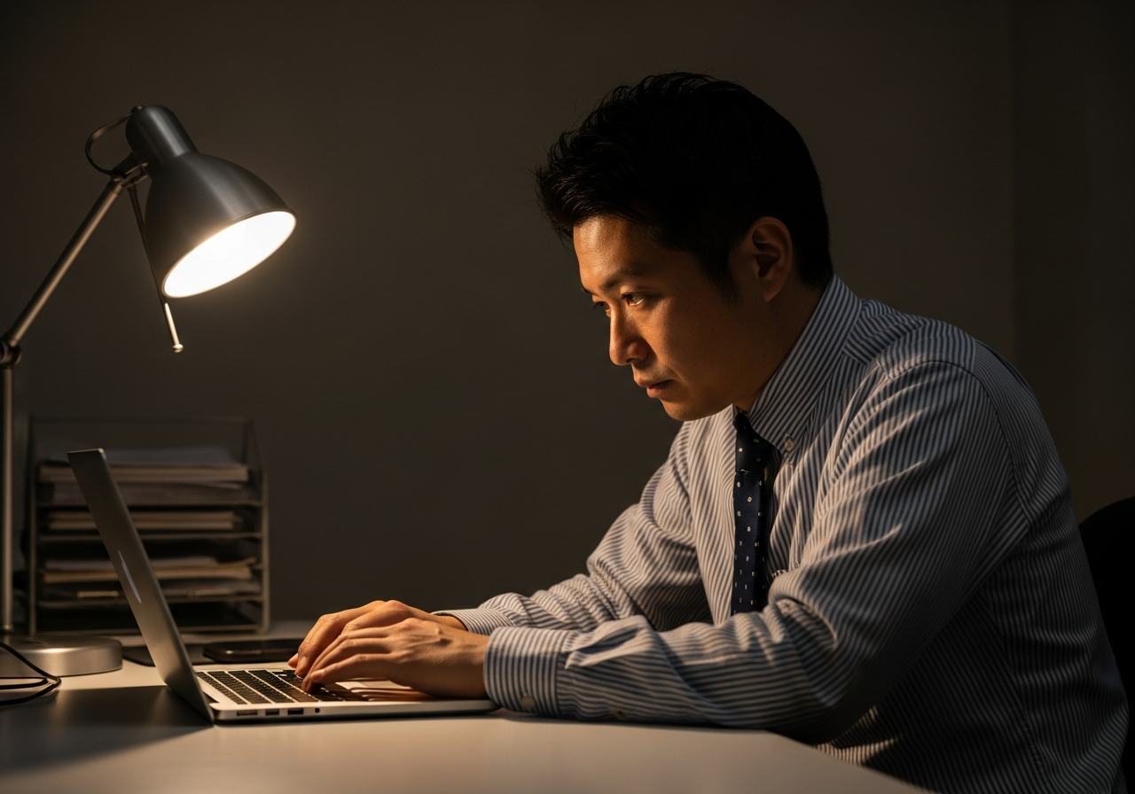 デスクワークによる疲労と冷えで腰に負担がかかる30代男性