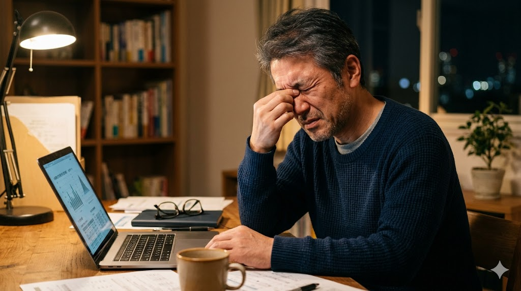 目の疲れを感じる様子